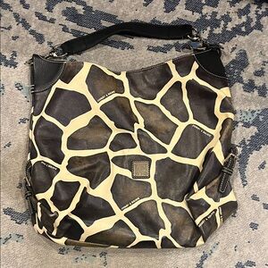 Dooney & Bourke Giraffe Pattern Shoulder Bag - Black and Tan